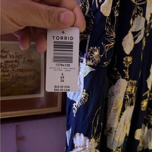 Torrid Midnight Blue Dress with Gold and White Floral